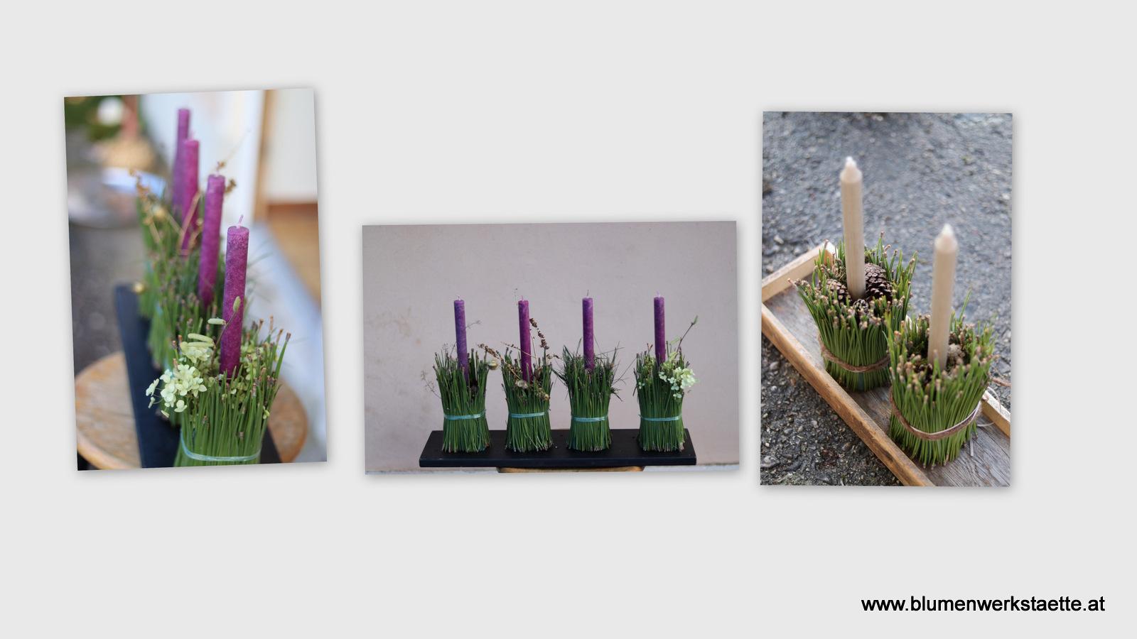 Adventtischdekoration Tischdekoration mit Kerze und Seidenkiefer