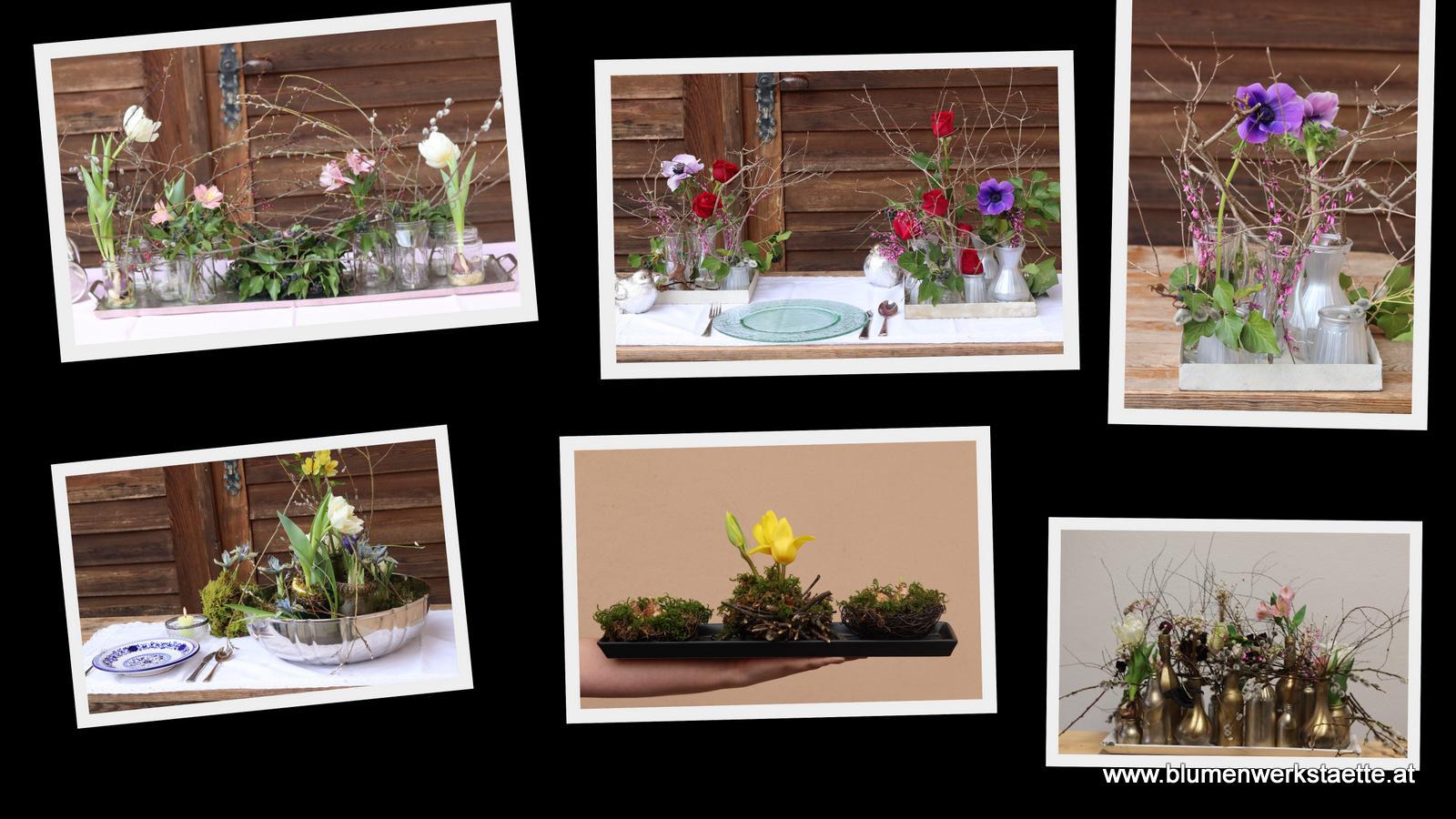 Tischdekoration mit Frühlingsblumen Tischdekoration mit Frühlingsblumen